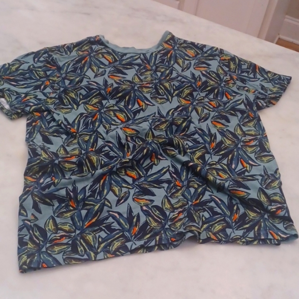 Tropical pattern Mens Shortsleeve shirt Sz Large Hawaiian Floral Green